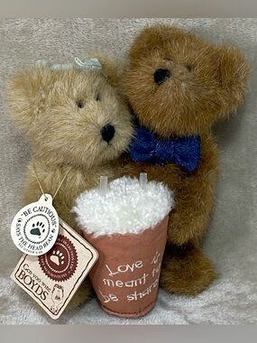Boyds Bears Brown & Cream Plush Couple with Blue Bow